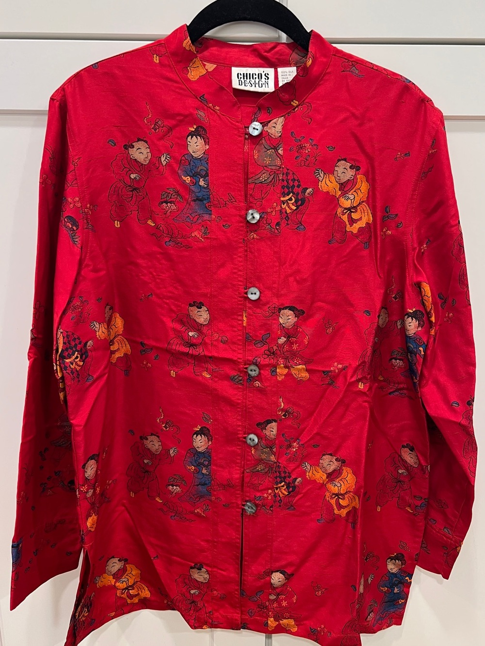 VINTAGE CHICO’S DESIGN 100% SILK ASIAN INSPIRED TOP, SIZE 1 (M).